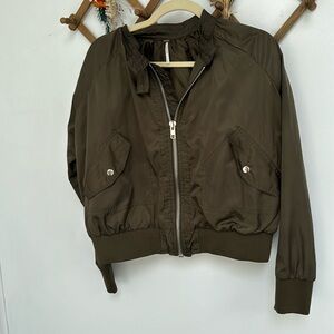 Free People Lightweight Green Bomber Jacket